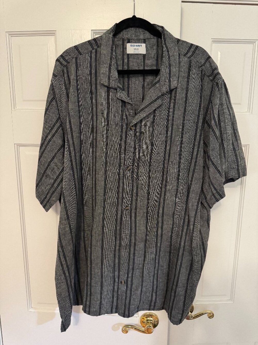 Old Navy Short Sleeve Linen Blend Camp Shirt Charcoal 3XLT